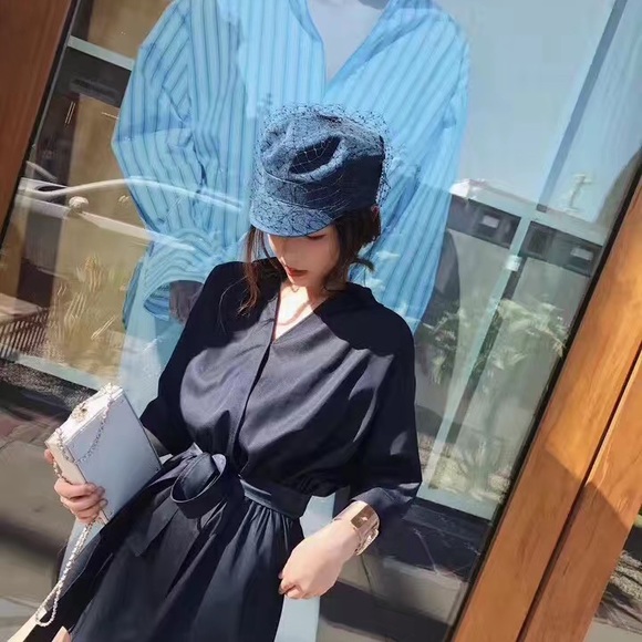 Navy Blue Silky Romper - Picture 2 of 4